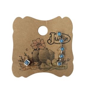 Justin Boots Blue Square Stud & Climbers Earring Set